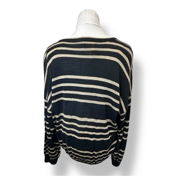 Laurette Women’s Striped V-Neck Sweater VTG Wool Blend Black/Metallic Gold 2X - Picture 5 of 11